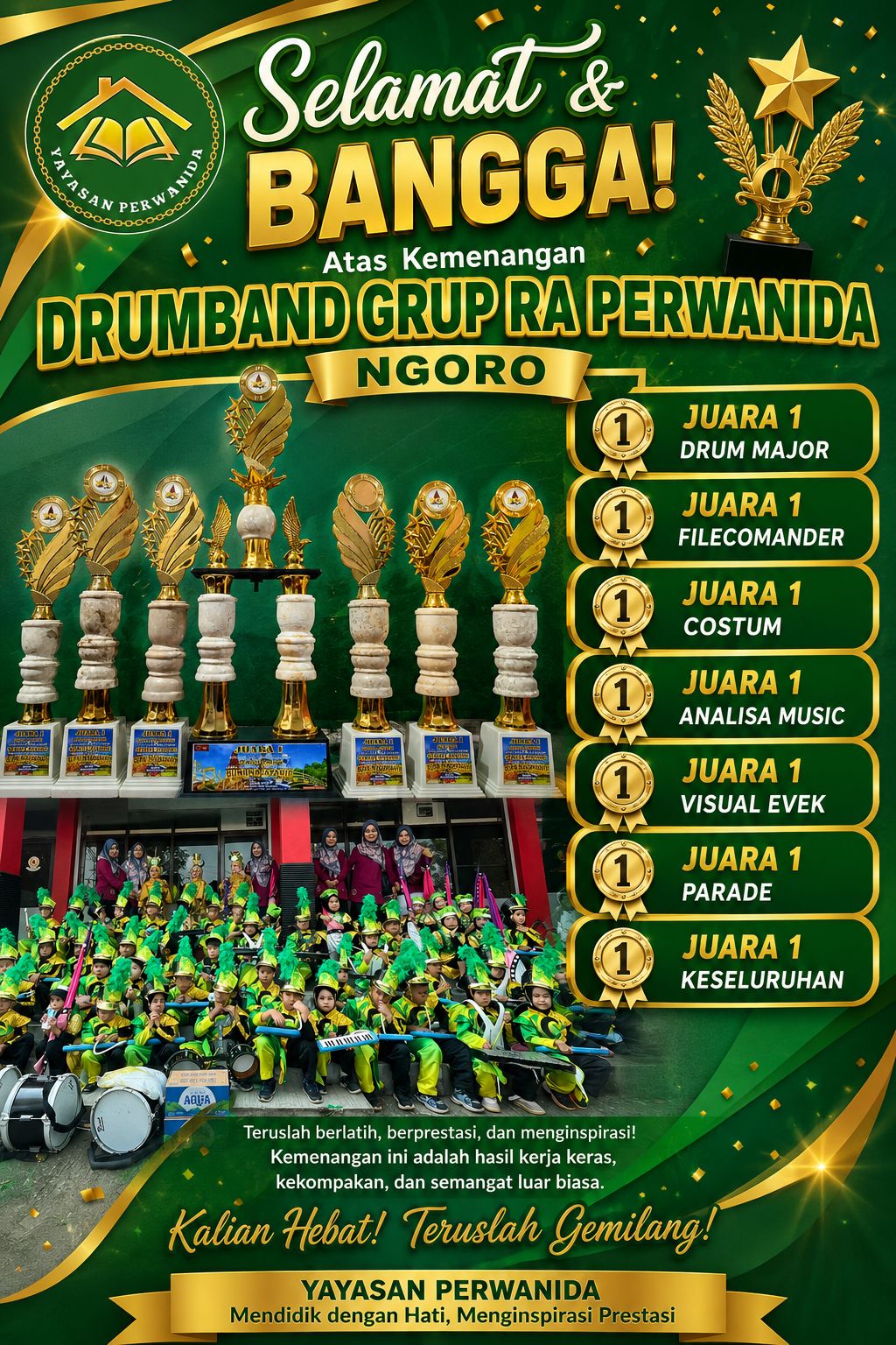 Sapu Bersih 7 Gelar, Drumband RA Perwanida Ngoro Juara Umum Street Parade Bumi Majapahit 2026